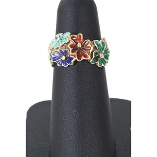 14K Italian Multicolored Enamel Flower Ring 8g
