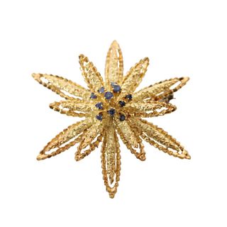 Fabulous 18K Gold & Sapphire Flower Brooch 12g