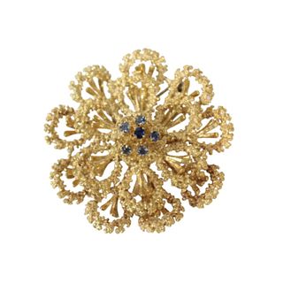 18K Gold & Sapphire Flower Brooch or Pendant 22g