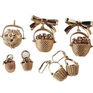 (7) Piece Gold Flower Basket Jewelry Set 45g