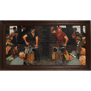 Oil Painting After Norman Rockwell Blacksmith Boy