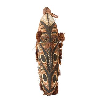 Large Carved Tribal Mask, Polychrome Wood & Sisal
