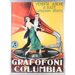 Vintage Italian Grafofoni Columbia Framed Poster