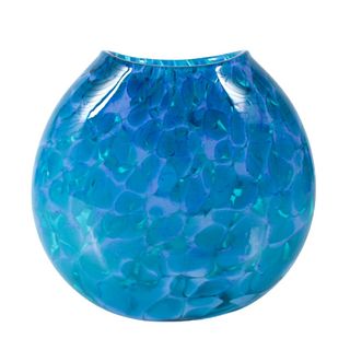 Blue Hand Blown Art Glass Moon Flask Vase, Signed