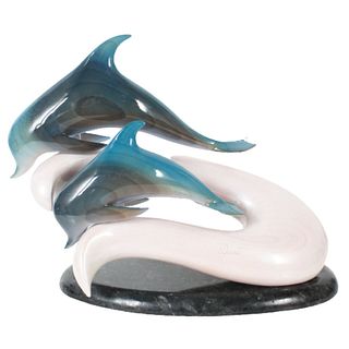 Stylized Dolphin Sculpture, Signed