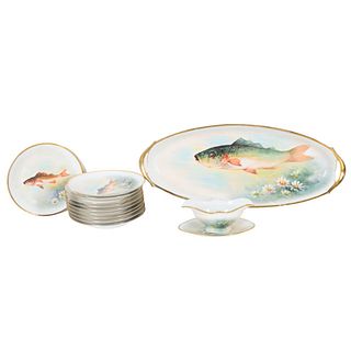 (13) Pc Collection Limoges Porcelain Fish Set