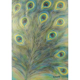 Peacock Feather Imagery, 21st C, Signed Oil/Canvas