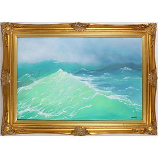 Cresting Ocean Wave, Signed Oil on Canvas