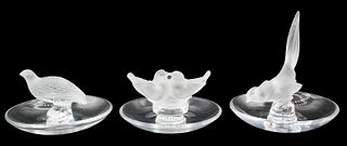 (3) Lalique Crystal Bird Dish Ring Holders
