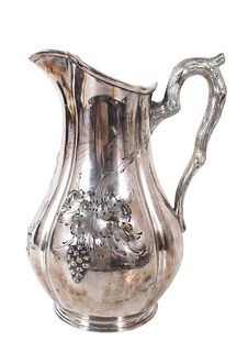 19th C. Unmarked Coin Silver Water Pitcher, 34 OZT