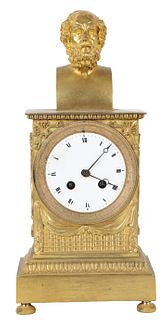 19th C. Gilt French Empire Bronze Clock