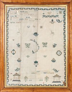 Early 19th Century Antique Sampler, Dated 1808