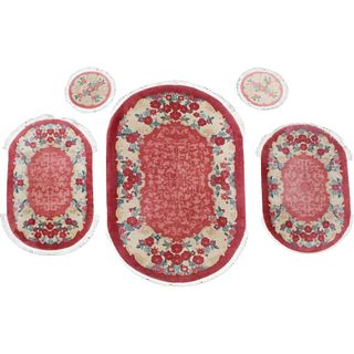 Set of (5) Red Floral Oval Rugs