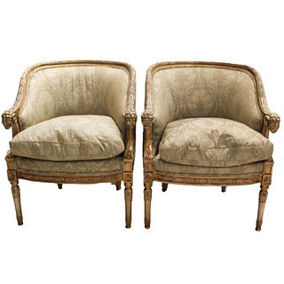 Elegant Pair of French Upholstered  Accent Chairs