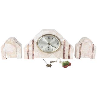 3-Piece Art Deco Marble Clock & Bookend Set