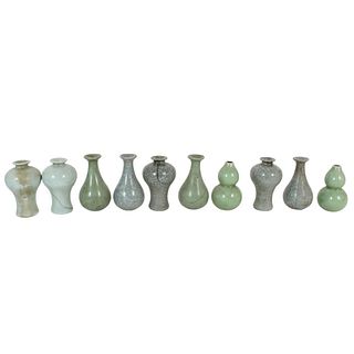Collection of (10) Miniature Celadon Vases
