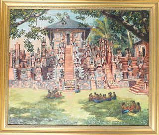 Indonesian Temple Oil on Board, 1930's