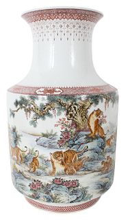 Chinese Famille Rose Tiger Vase