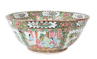 19th C Chinese Rose Mandarin Punch Bowl