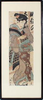 Japanese Woodblock Print of a Geisha, Meiji Period