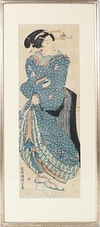 Japanese Woodblock Print of a Geisha, Meiji Period