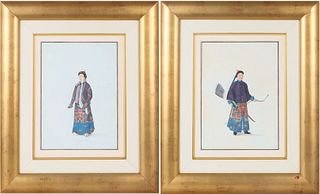 (2) Chinese Watercolors Imperial Prince & Princess