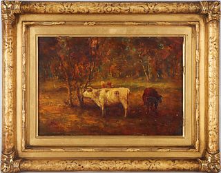 Henry Ahl (American 1869-1953) Oil Landscape w Cow