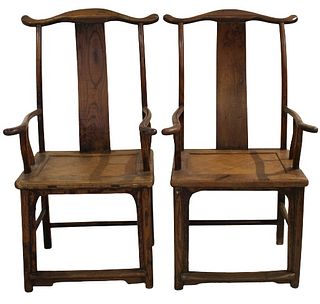 Pair of Chinese Carved Armed Chairs