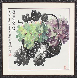 Chinese Watercolor & Ink of Grapes