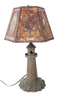 Vintage Sewn Leather Shade Lighthouse Lamp