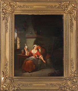 19th C. Dutch Old Master Interior Scene, Oil/Panel
