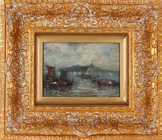 Impressionist Boats in the Bay, Signed Oil