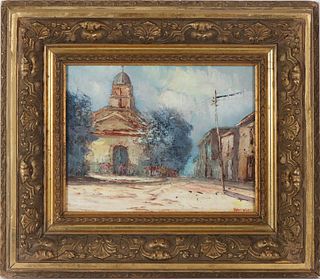 Mexican Town Scene, Signed Oil on Board