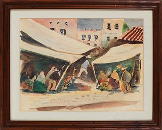 Mexican Market Scene Signed Richards