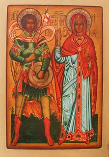 Russian Ukranian Icon of St George & St Parasceve