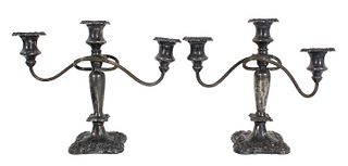 Pair Antique English Silver Plated Candelabras