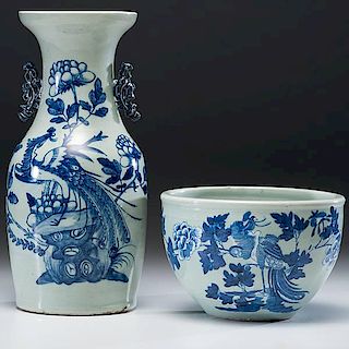 Chinese Porcelain Jardiniere and Handled Baluster Vase 