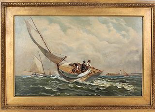 Fishing in Rough Seas, Early 20th C, Oil/Board
