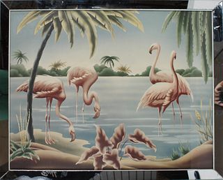 Vintage Turner Flamingos in Mirror Frame