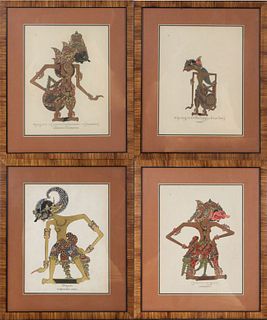 (4) Javanese Dancer Hand-Colored Antique Prints