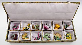12 Miniature Porcelain Fruits & Vegetables