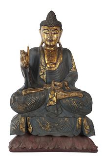 Large Hand Carved Indonesian Seated Buddha