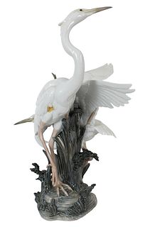Salvador Debon Lladro Porcelain Herons Sculpture