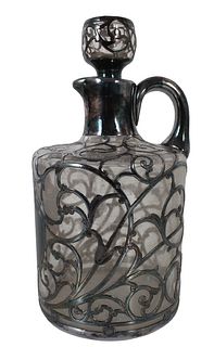 Sterling Overlay Decanter w Stopper, Marked