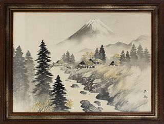Japanese Silk Painting of Mt. Fuji