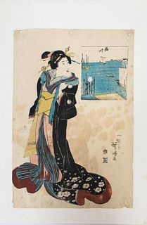 Rare Japanese Woodblock Print of a Geisha