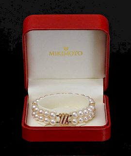 18k Gold Mikimoto Pearl and Diamond Bracelet