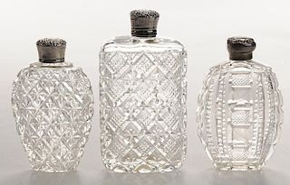Three Brilliant Period Cut Glass Flasks