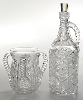 Libbey and J. Hoare Brilliant Period Cut Glass Jug and Loving Cup