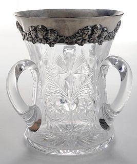 Clark Brilliant Period Cut Glass Vase with Sterling Collar